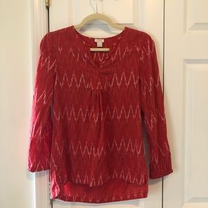 J. Crew | Red White Pattern Long Sleeve Tunic Cotton Blouse Size XS